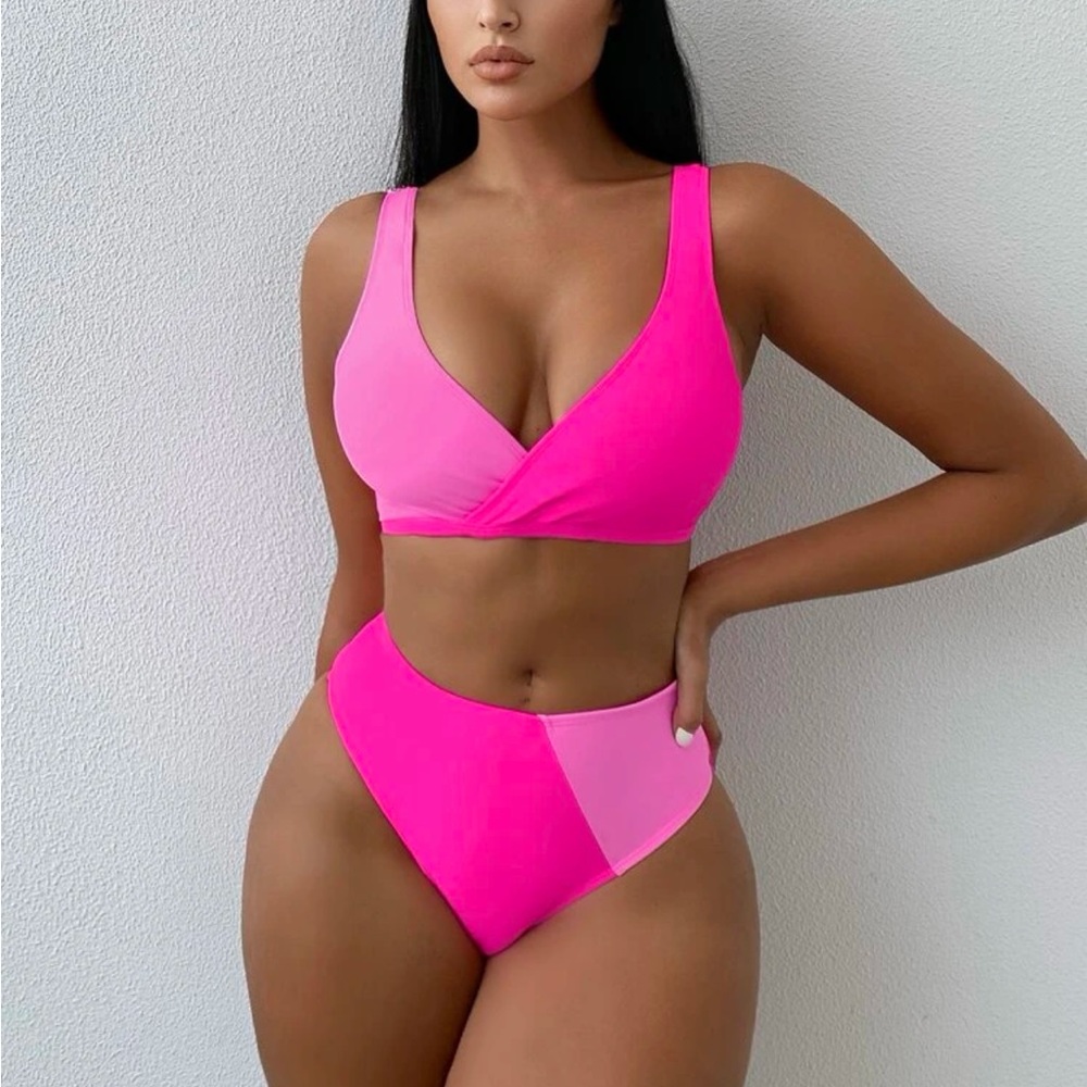 Color Block High Waisted Bikini Swimsuit